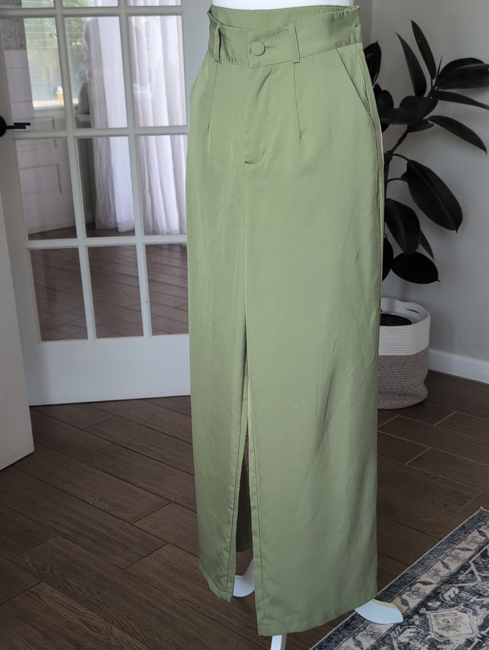 High-Waist Wide Leg Flowy Green Pants Small